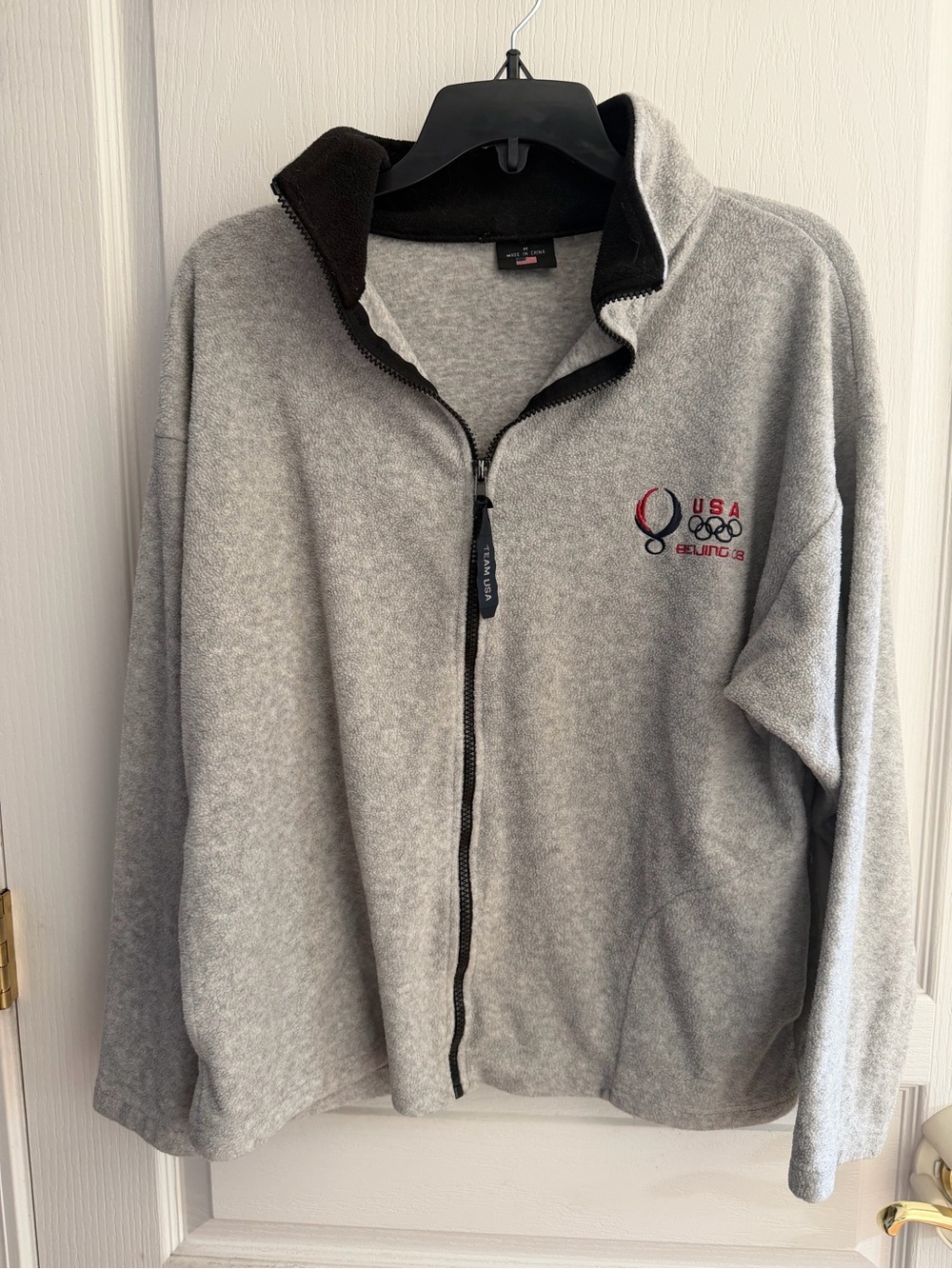USA Olympic Embroidered Gray Full-Zip Fleece Sweater